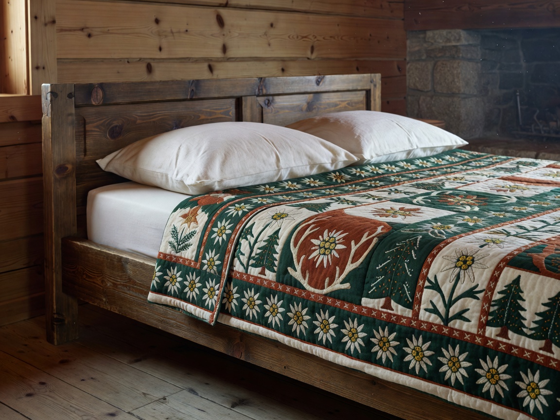 Detail of the bed in the Alpine room