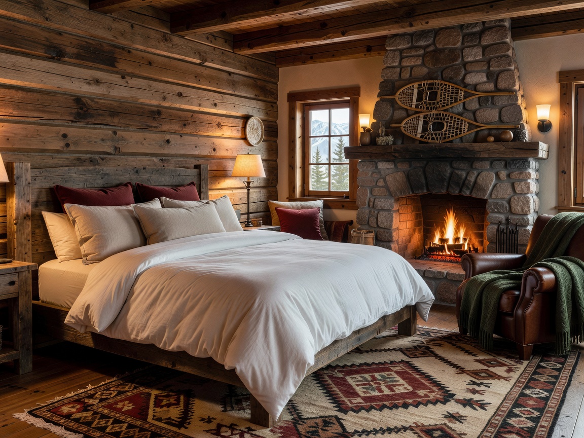 Interior of the Alpine Room featuring comfortable bedding and warm lodge decor