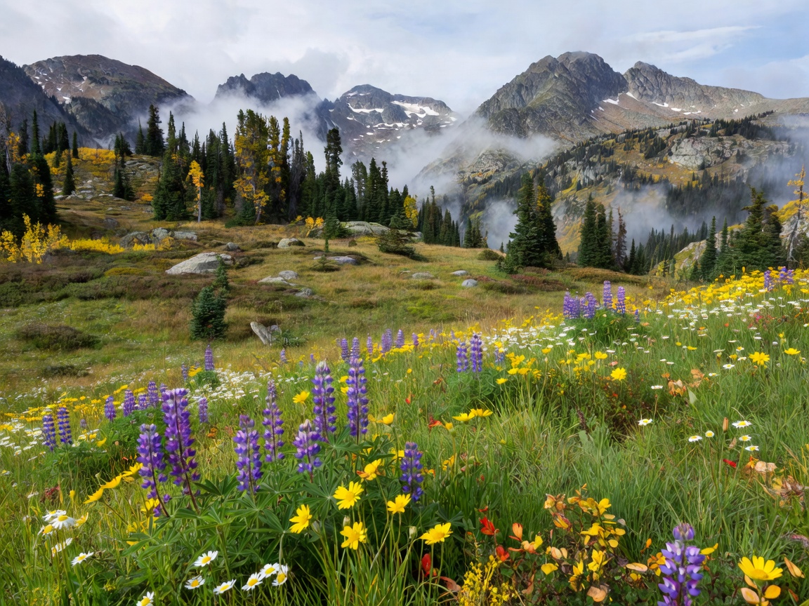 Seasonal flora changing in the alpine environment