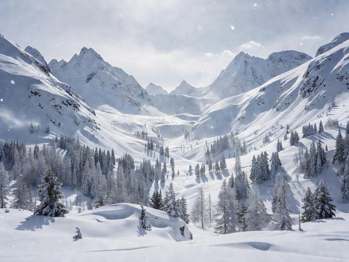 Snowy Alpine atmosphere of Winter